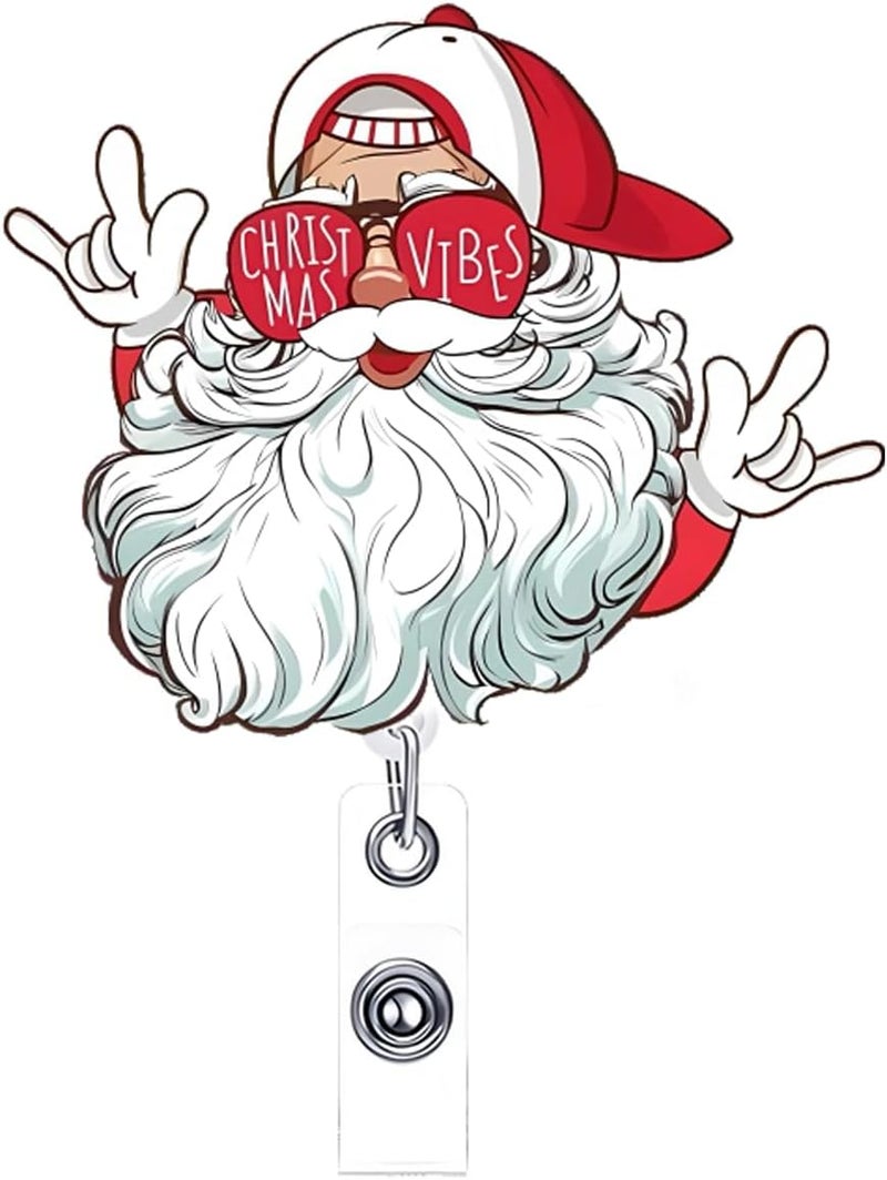 NSSHEL Funny Santa Claus Christmas Badge Reel Retractable Cute Nurse Gifts Holiday Christmas ID Name Badge Holder with Alligator Clip for Nurse Nursing RN CNA LPN Medical Worker & Teacher Name Tag Decoration - Image 1